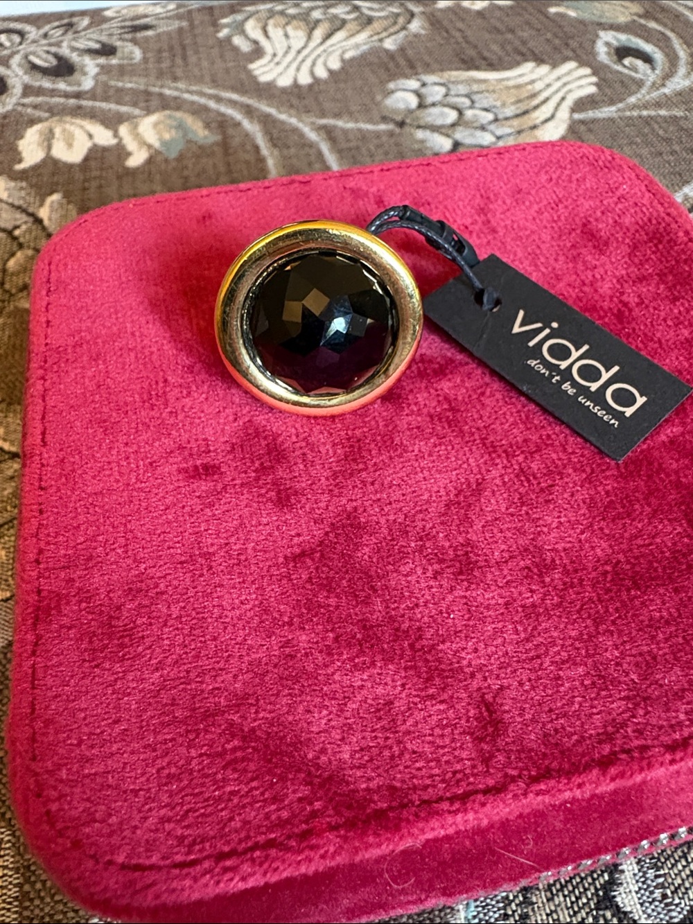 Vidda gold plated black crystal cocktail ring.  GORGEOUS!